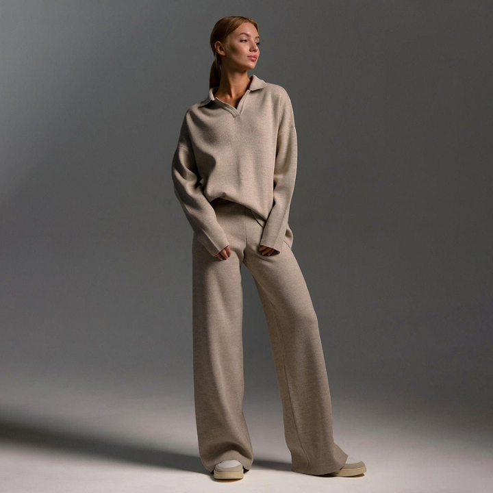 Halle | Women's Cashmere-Blend Polo Collar Knit Lounge Set