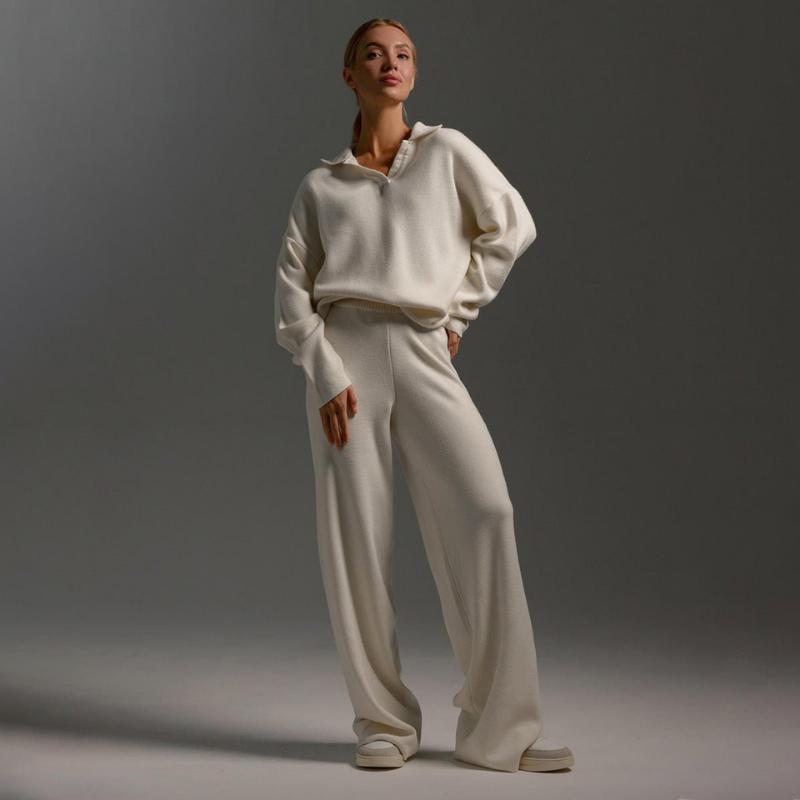 Halle | Women's Cashmere-Blend Polo Collar Knit Lounge Set
