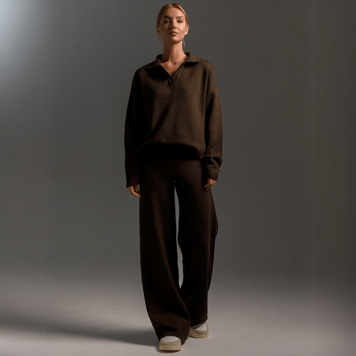 Halle | Women's Cashmere-Blend Polo Collar Knit Lounge Set