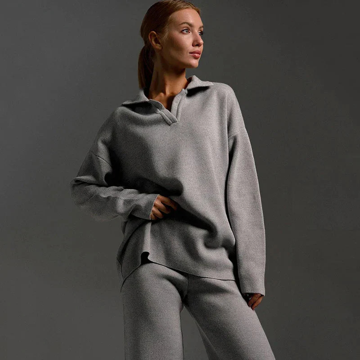 Halle | Women's Cashmere-Blend Polo Collar Knit Lounge Set