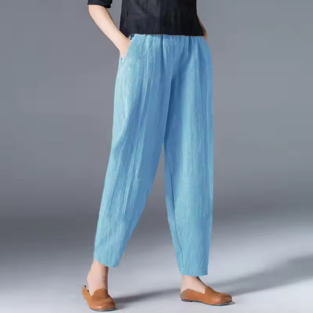 Halle | Women's Linen Relaxed Tapered Harem Trousers with Pockets