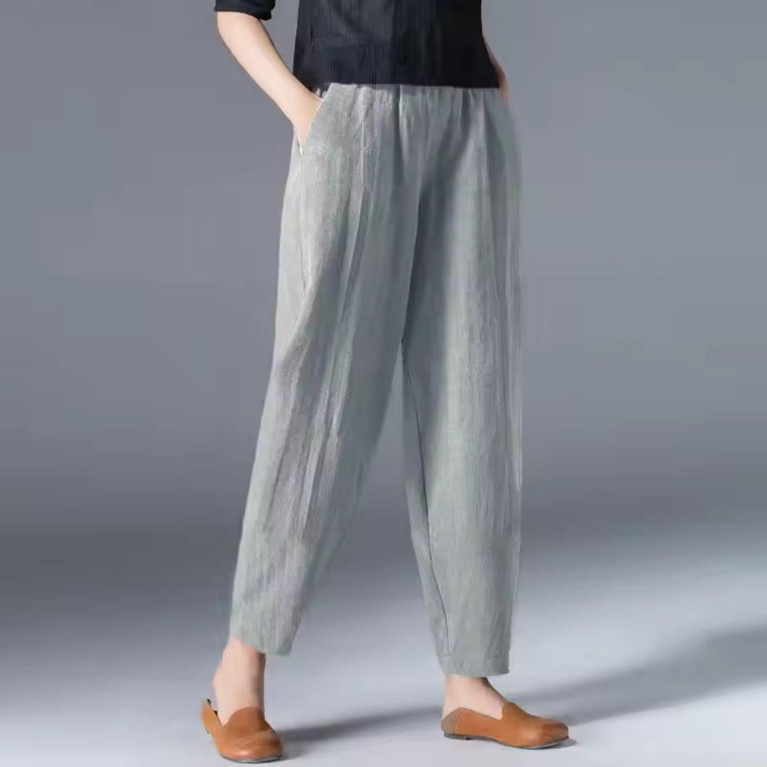 Halle | Women's Linen Relaxed Tapered Harem Trousers with Pockets