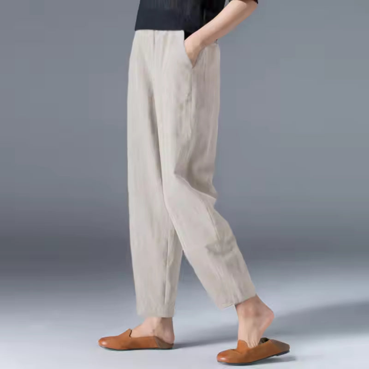 Halle | Women's Linen Relaxed Tapered Harem Trousers with Pockets