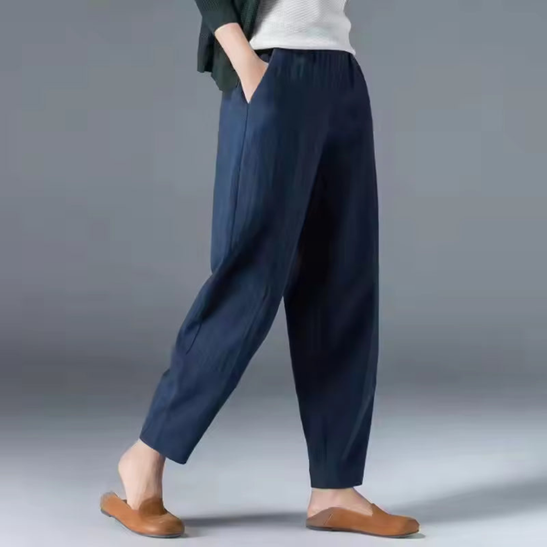 Halle | Women's Linen Relaxed Tapered Harem Trousers with Pockets