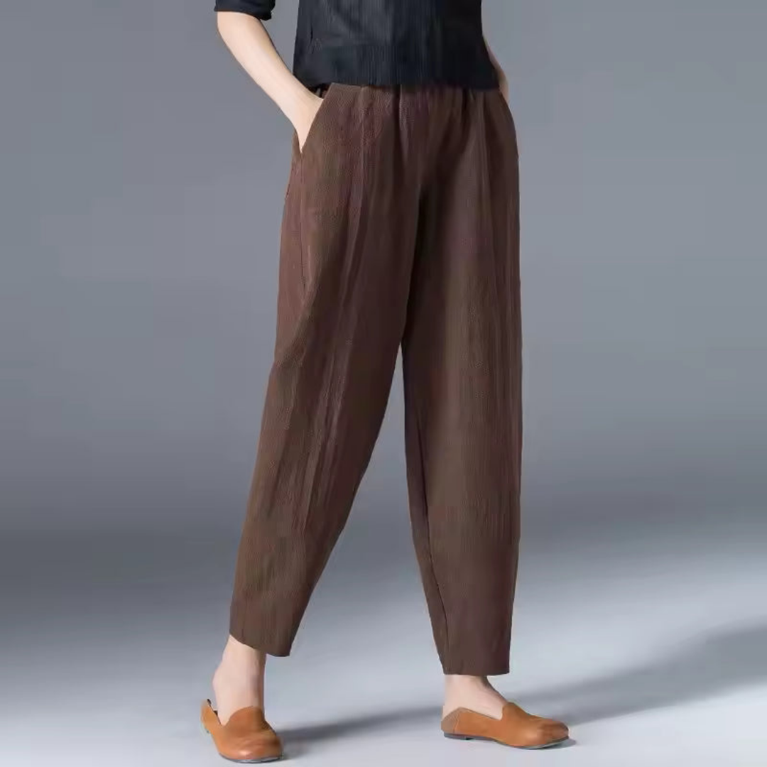 Halle | Women's Linen Relaxed Tapered Harem Trousers with Pockets