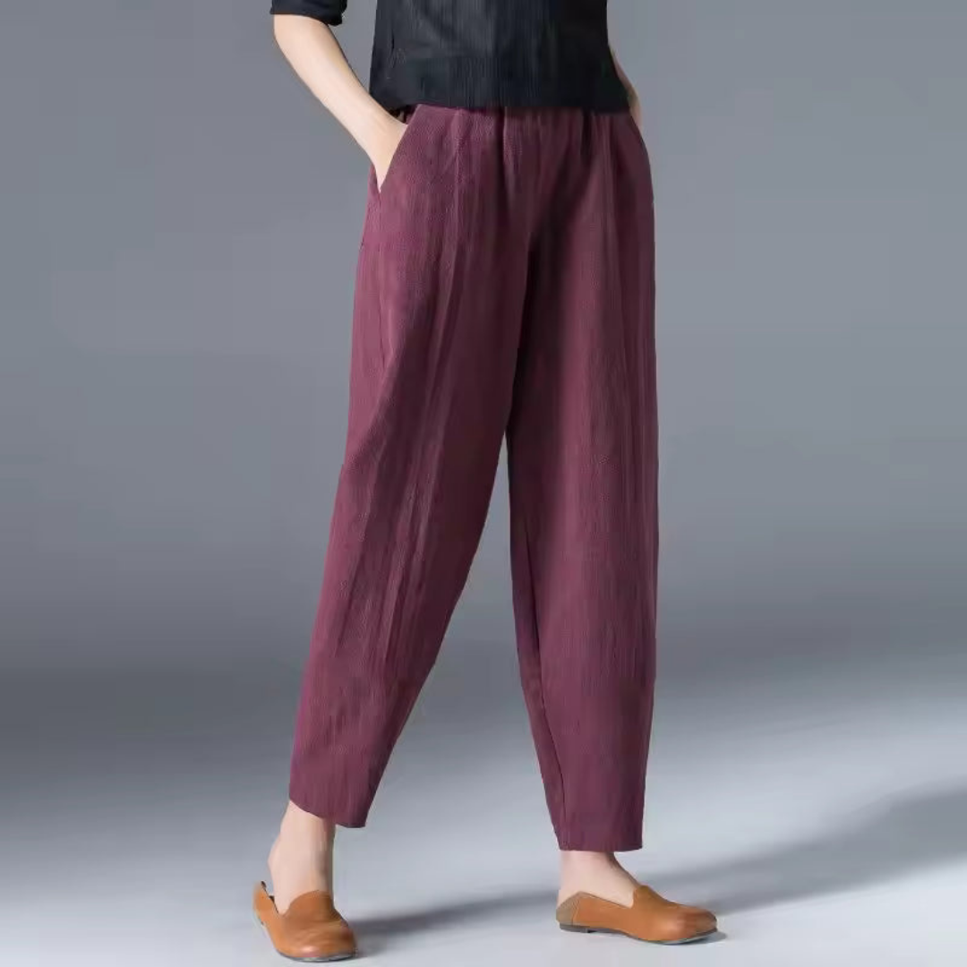 Halle | Women's Linen Relaxed Tapered Harem Trousers with Pockets