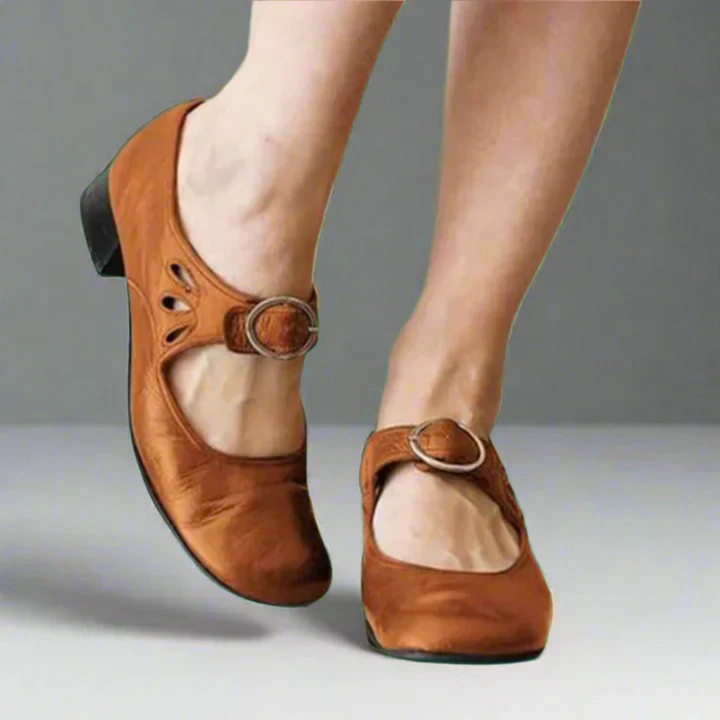 Hana | Women's Leather Buckle Strap Low Heel Mary Janes