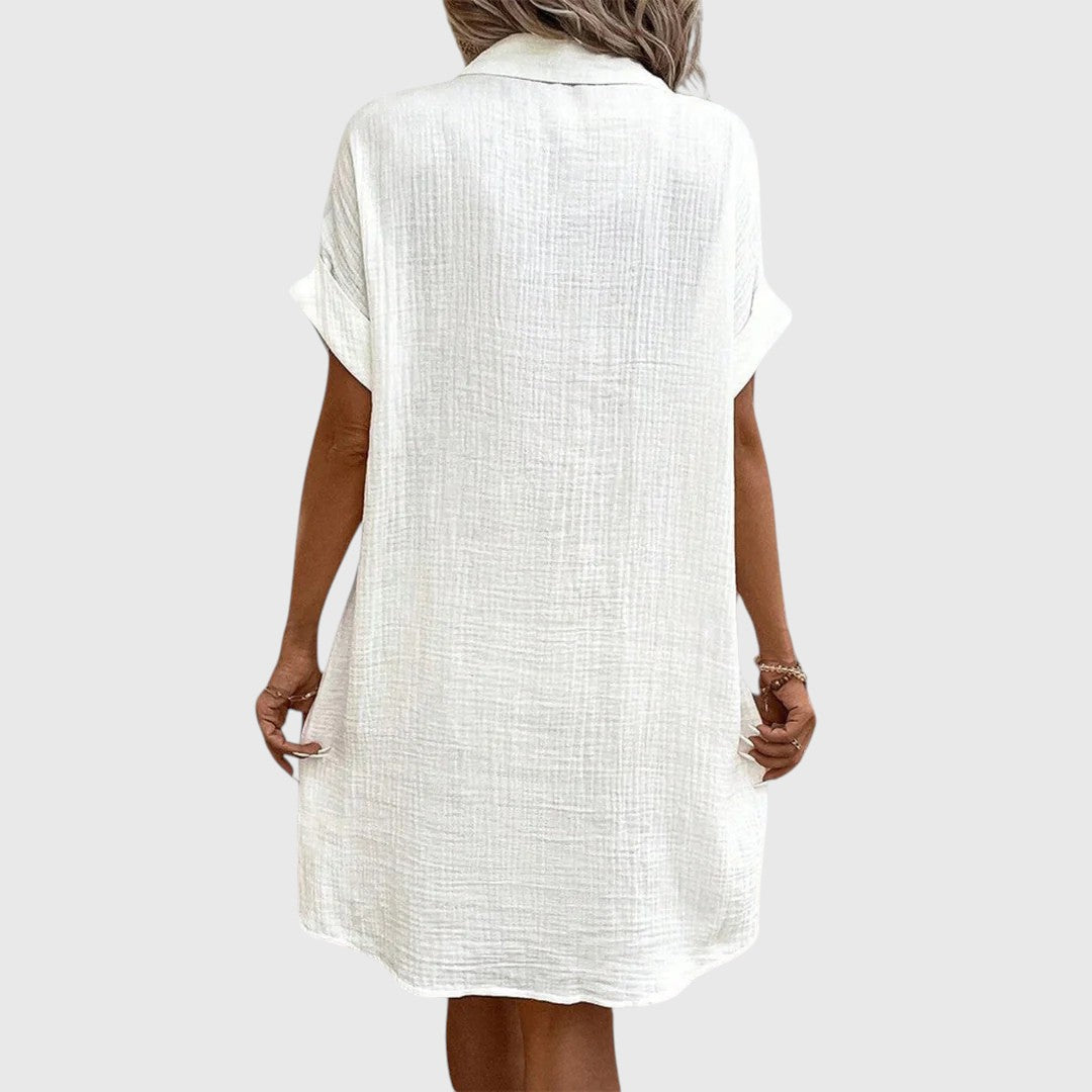 Hana | Women's Linen Button-Down Short-Sleeve Shirt Dress Casual