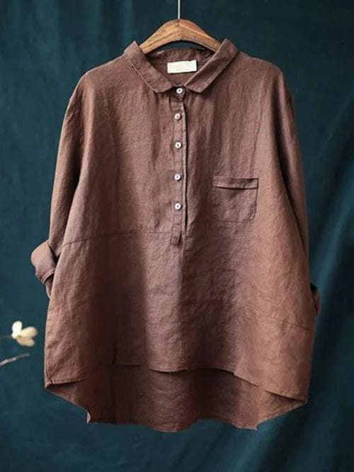 Hanne | Women's Linen Collared Half-Button Relaxed Shirt
