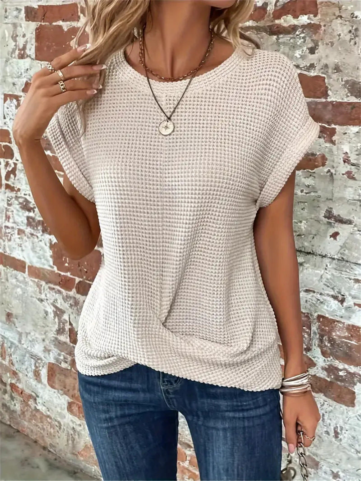 Harlow | Women's Cotton-Blend Waffle Knit Twist-Hem Short Sleeve Top