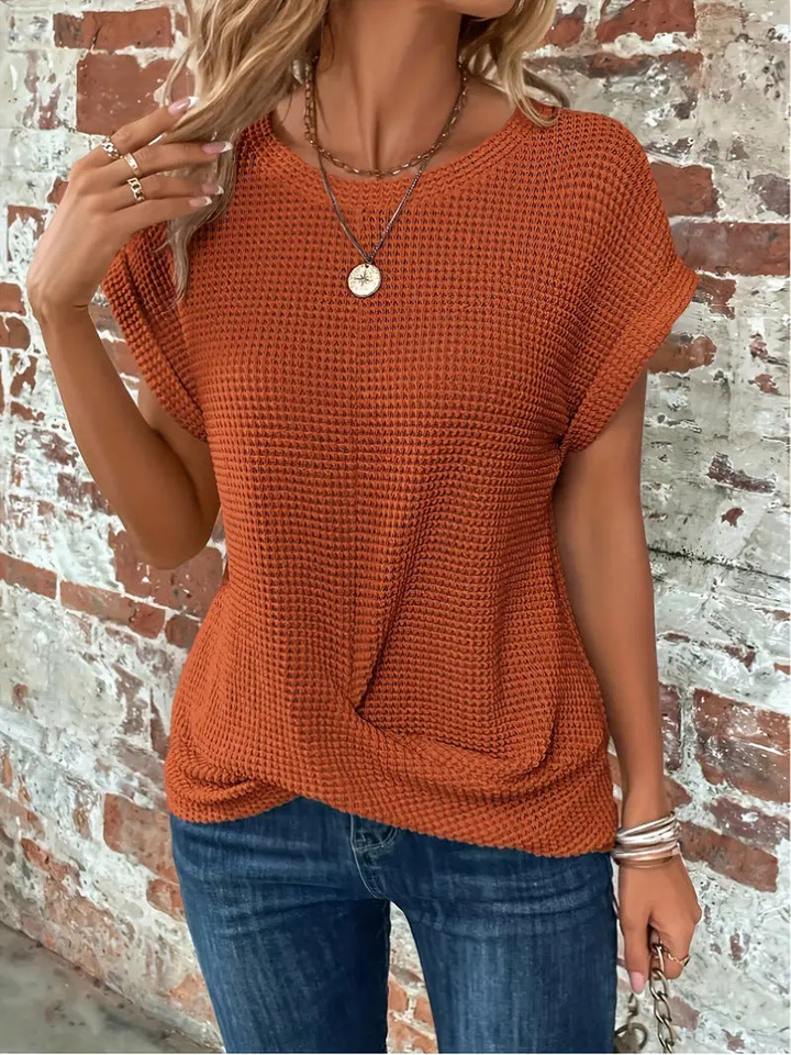 Harlow | Women's Cotton-Blend Waffle Knit Twist-Hem Short Sleeve Top