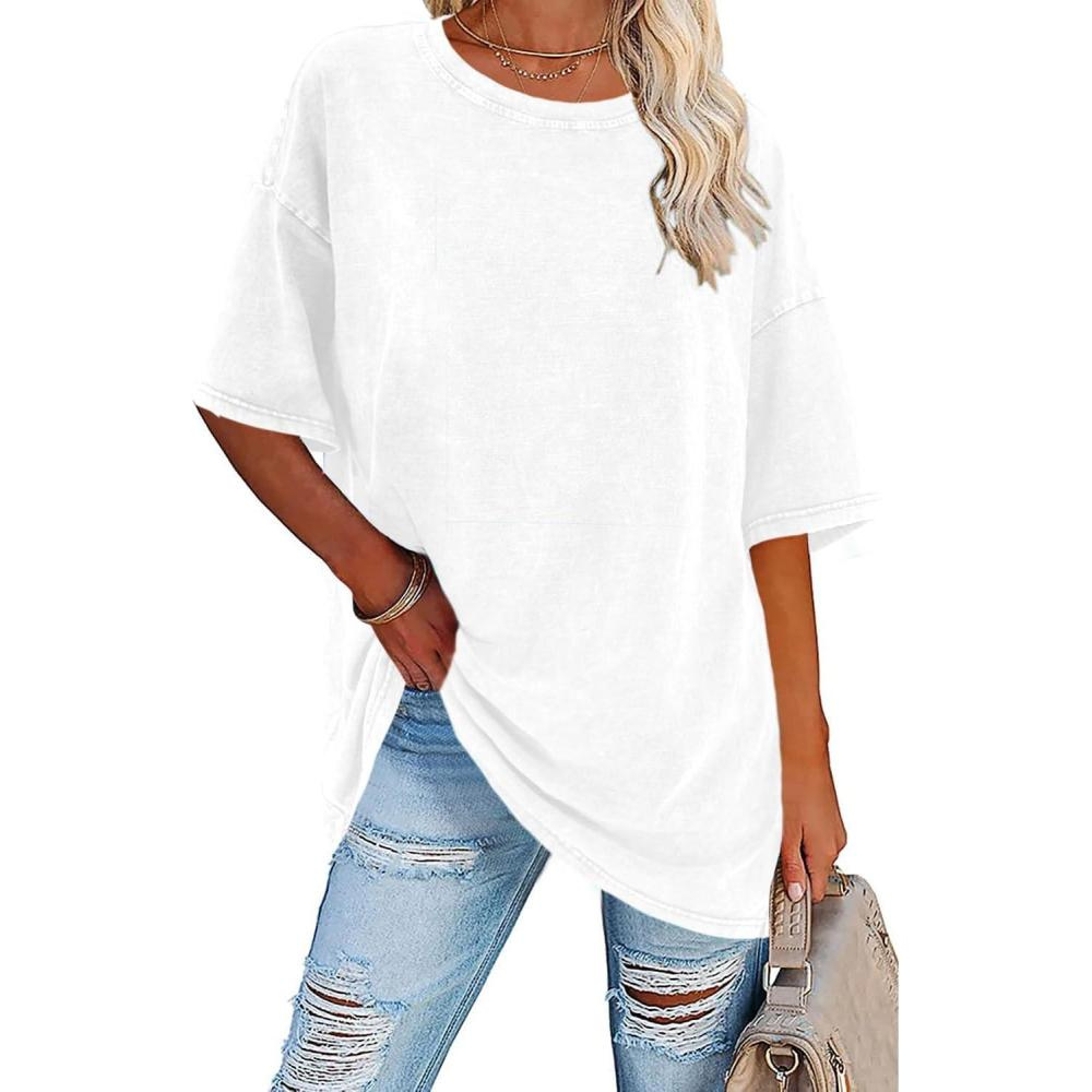 Harlow | Women's Cotton Oversized Half-Sleeve Crew Neck Tee