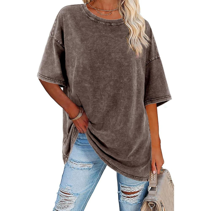 Harlow | Women's Cotton Oversized Half-Sleeve Crew Neck Tee