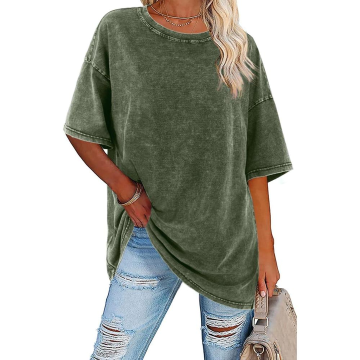 Harlow | Women's Cotton Oversized Half-Sleeve Crew Neck Tee