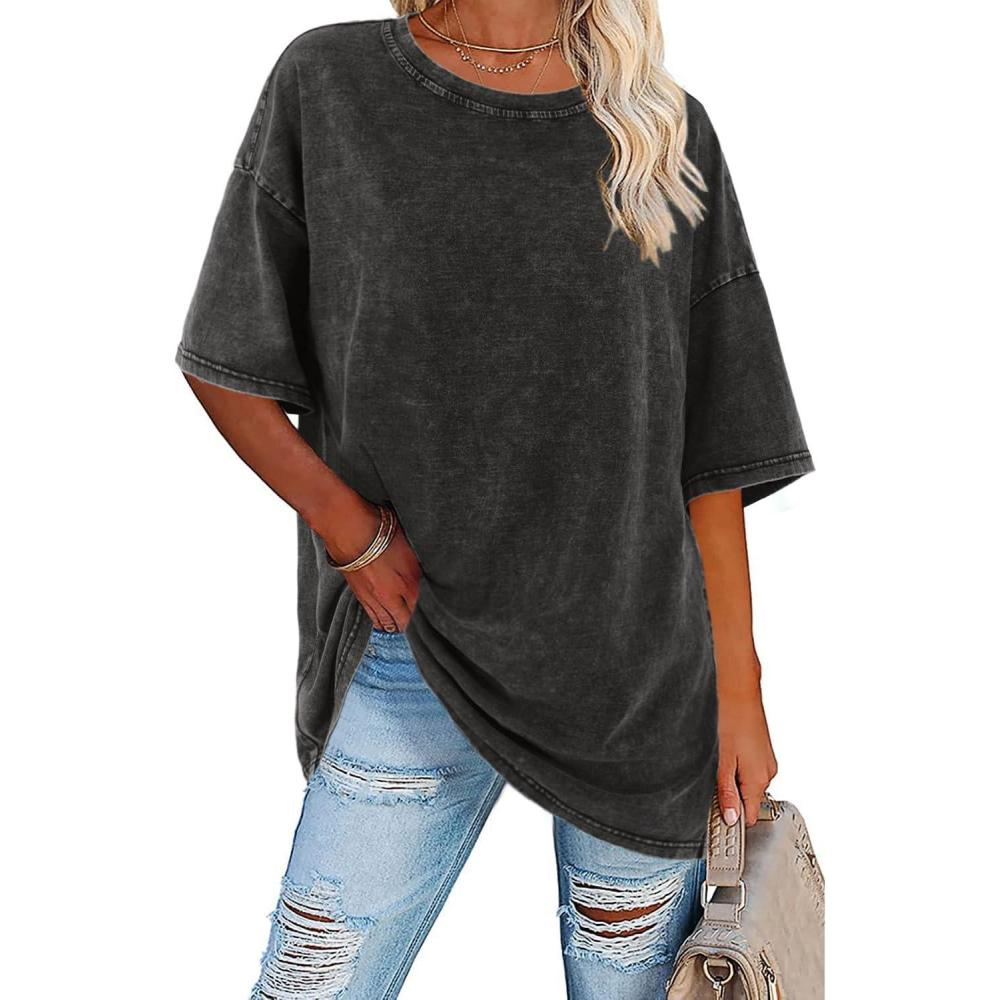 Harlow | Women's Cotton Oversized Half-Sleeve Crew Neck Tee