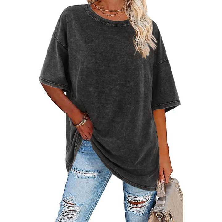 Harlow | Women's Cotton Oversized Half-Sleeve Crew Neck Tee