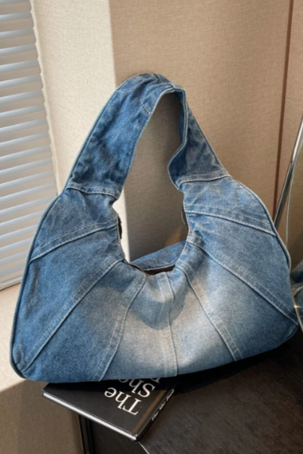 Harlow | Women's Denim Pleated Oversized Hobo Shoulder Bag