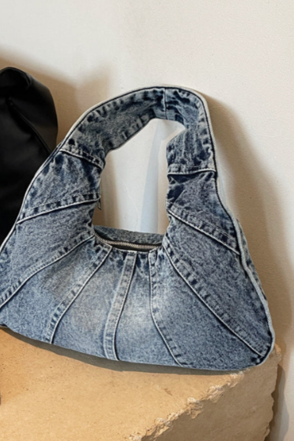 Harlow | Women's Denim Pleated Oversized Hobo Shoulder Bag