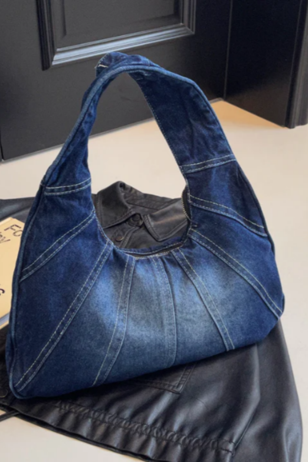 Harlow | Women's Denim Pleated Oversized Hobo Shoulder Bag