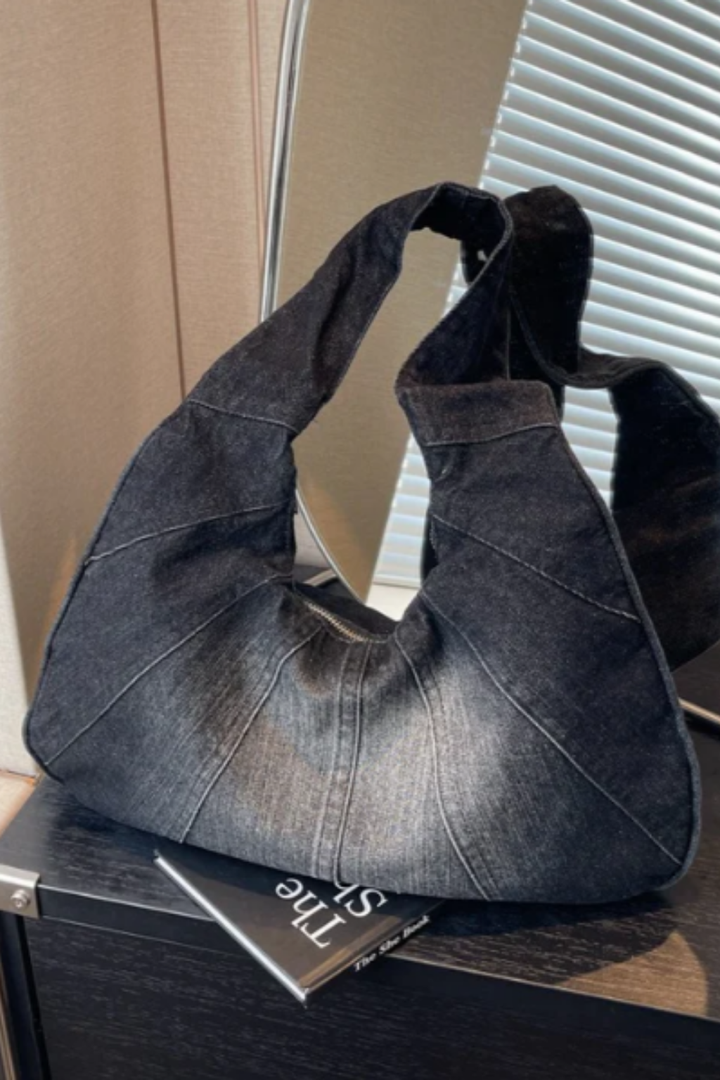 Harlow | Women's Denim Pleated Oversized Hobo Shoulder Bag