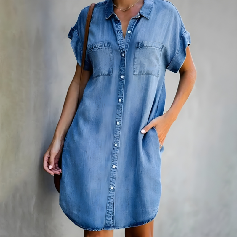 Harlow | Women's Denim Short-Sleeve Button-Up Shirt Dress