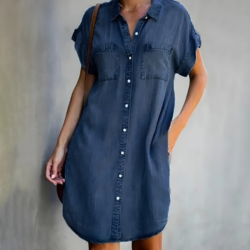 Harlow | Women's Denim Short-Sleeve Button-Up Shirt Dress