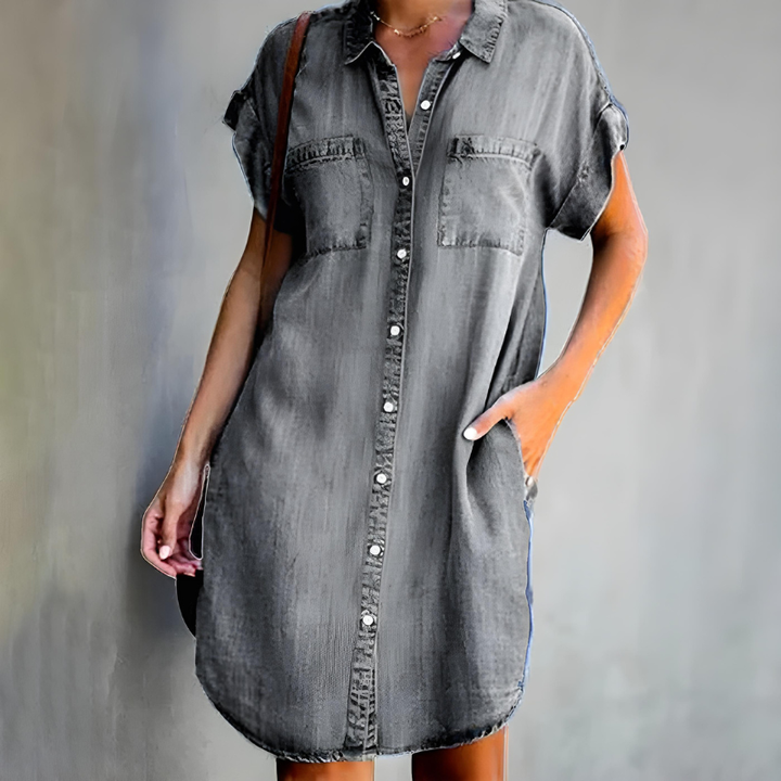 Harlow | Women's Denim Short-Sleeve Button-Up Shirt Dress
