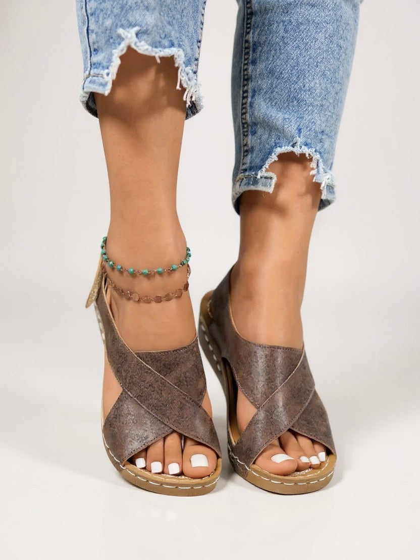 Hattie | Women's Orthopaedic Cross-Strap Wedge Sandals