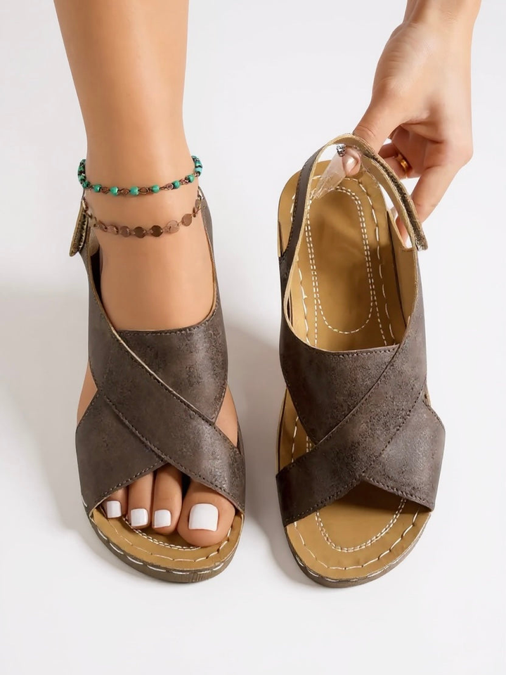 Hattie | Women's Orthopaedic Cross-Strap Wedge Sandals