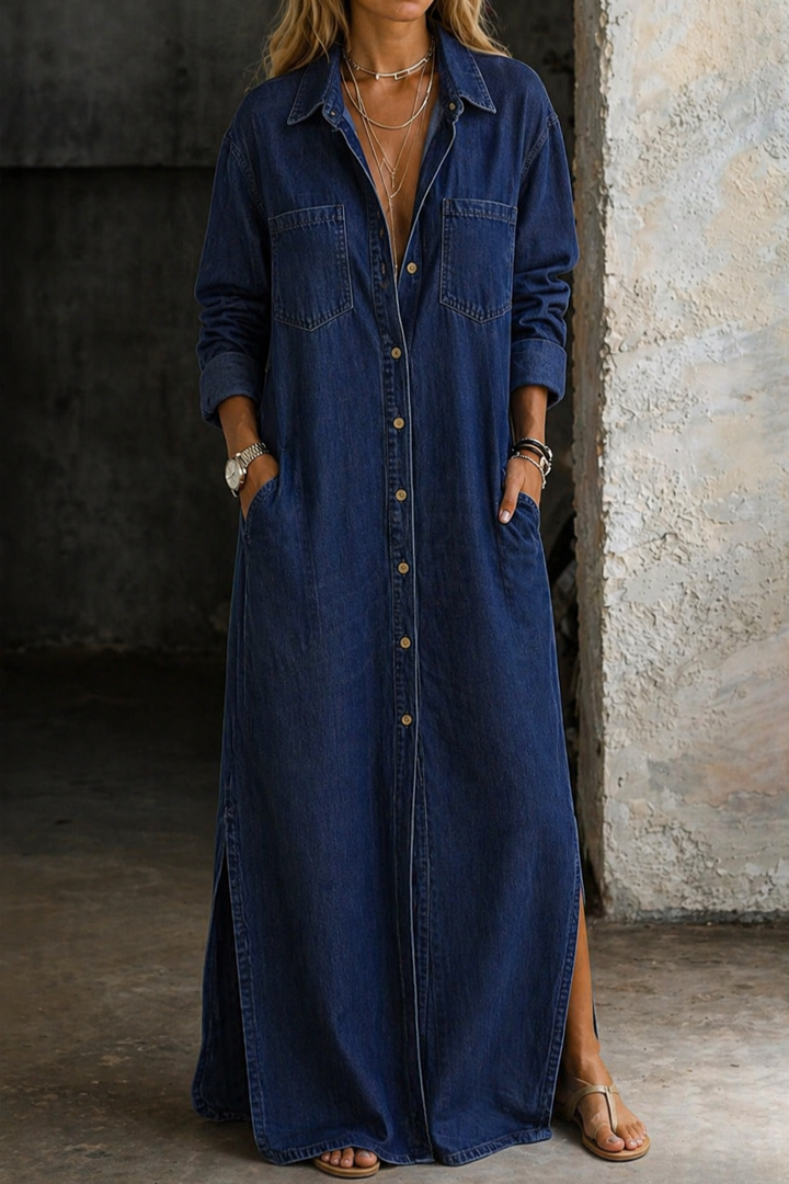 Haven | Women's Denim Button-Down Shirt Maxi Dress