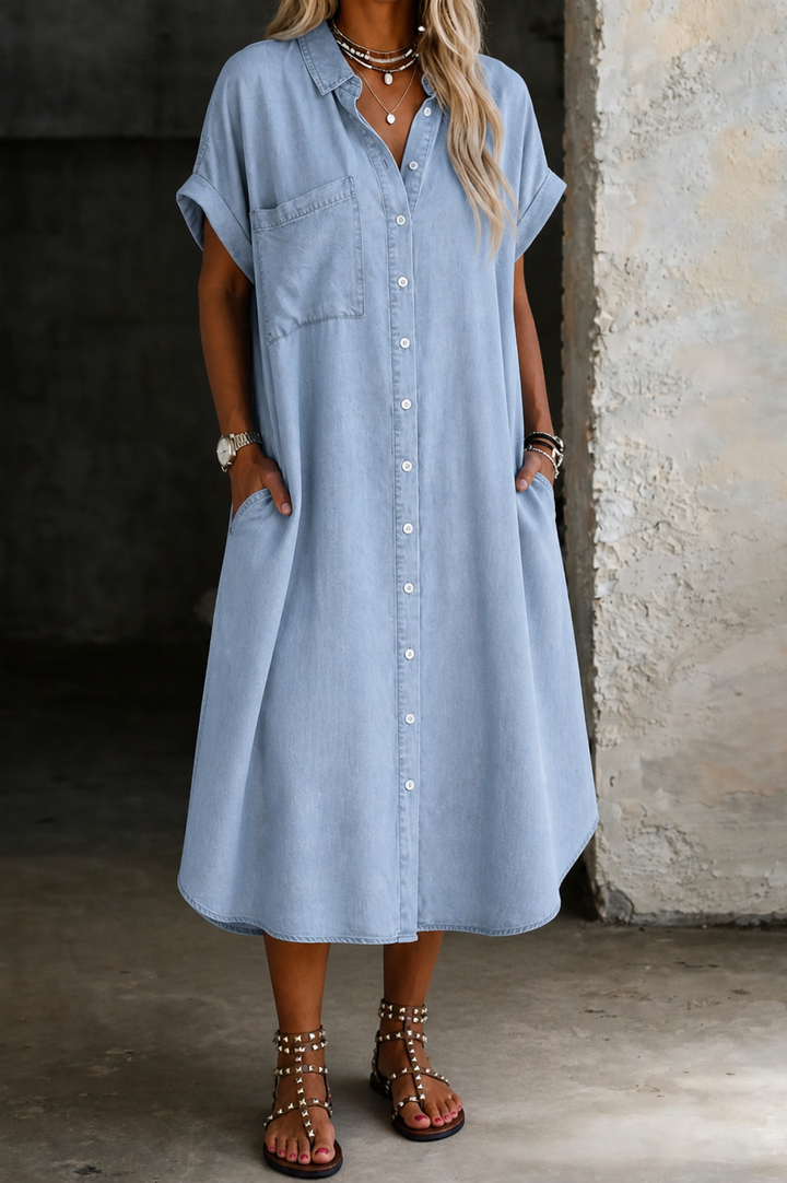 Haven | Women's Denim Oversized Button-Down Midi Dress