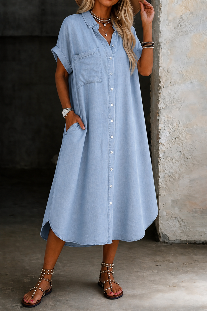 Haven | Women's Denim Oversized Button-Down Midi Dress