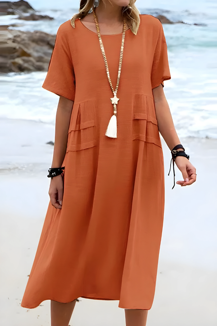 Haven | Women's Linen Short Sleeve Relaxed Pocket Maxi Dress