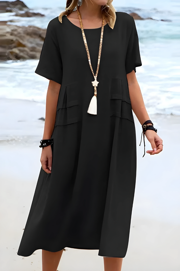 Haven | Women's Linen Short Sleeve Relaxed Pocket Maxi Dress