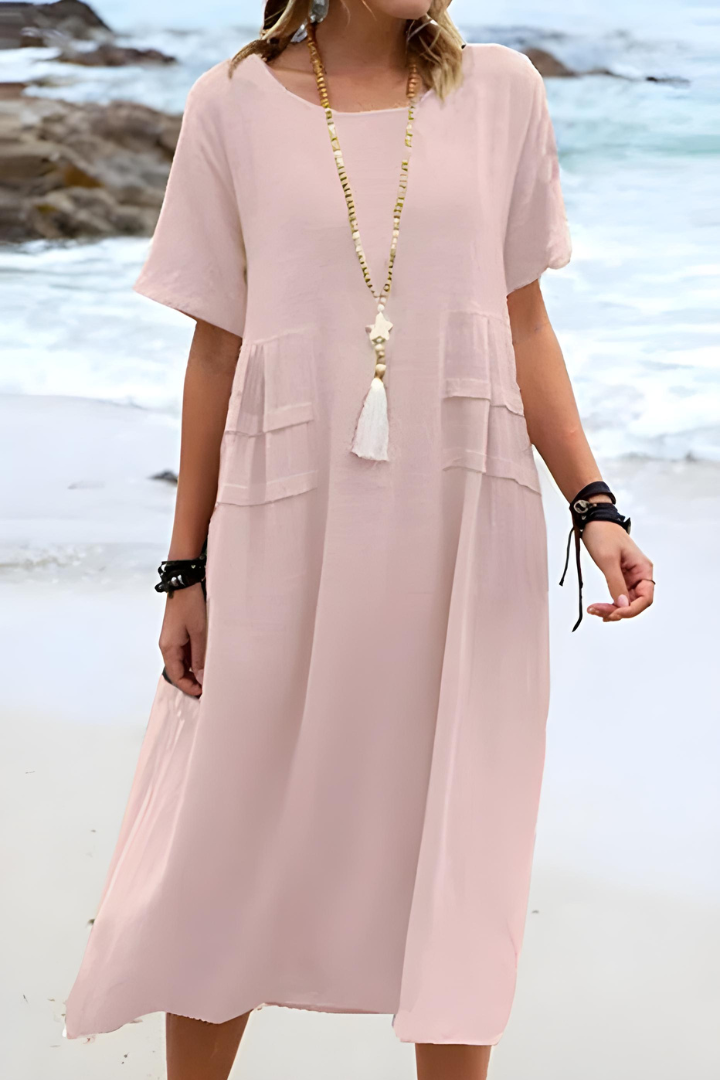 Haven | Women's Linen Short Sleeve Relaxed Pocket Maxi Dress