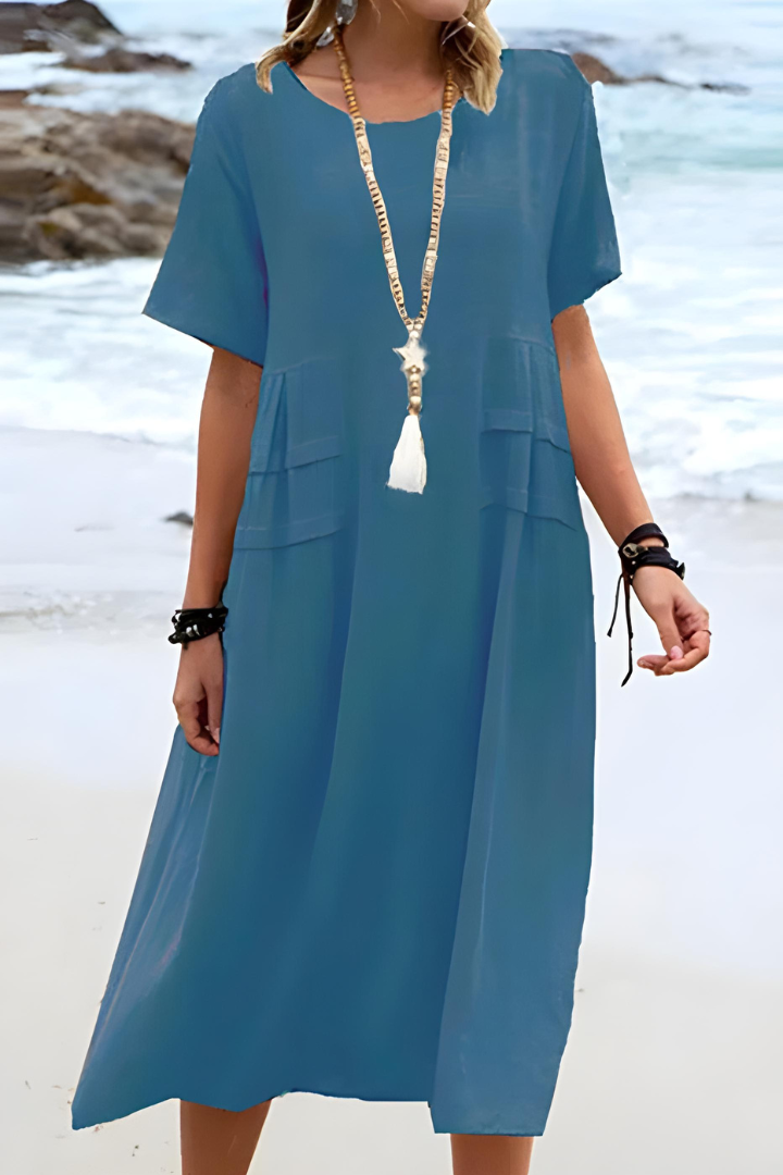 Haven | Women's Linen Short Sleeve Relaxed Pocket Maxi Dress