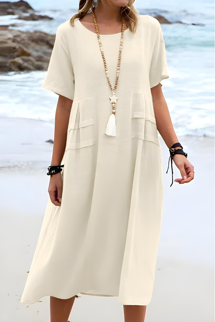 Haven | Women's Linen Short Sleeve Relaxed Pocket Maxi Dress