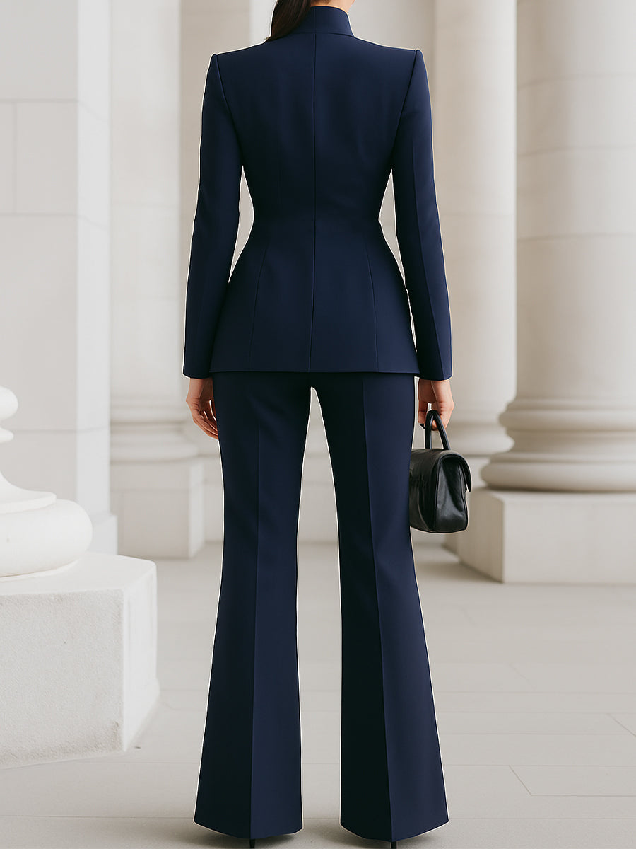 Helena | Women's Stretch Tailored Stand-Collar Blazer Pant Set