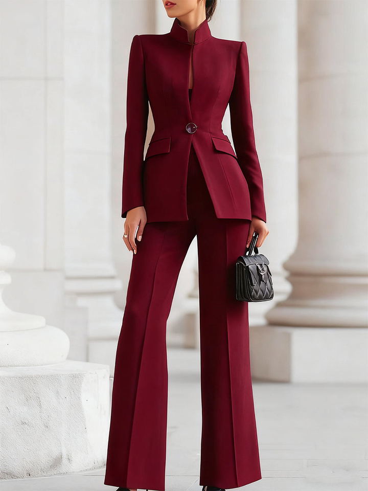 Helena | Women's Stretch Tailored Stand-Collar Blazer Pant Set