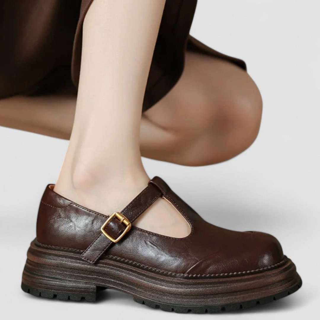 Imogen | Women's Leather T-Bar Mary Jane Chunky Platform Shoes