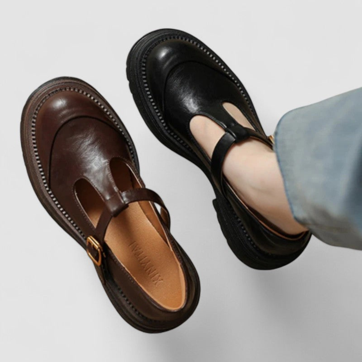 Imogen | Women's Leather T-Bar Mary Jane Chunky Platform Shoes