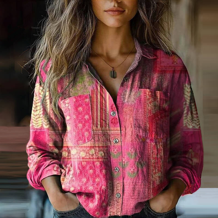 Indira | Women's Cotton Boho Print Relaxed Button-Up Shirt