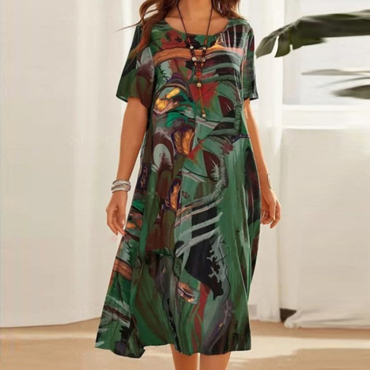 Indira | Women's Cotton Scoop-Neck Relaxed Midi Dress