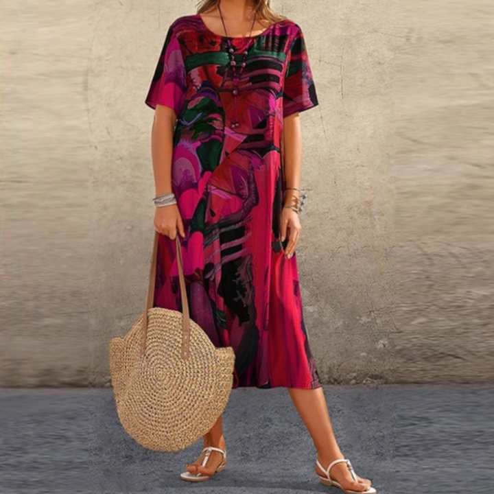 Indira | Women's Cotton Scoop-Neck Relaxed Midi Dress