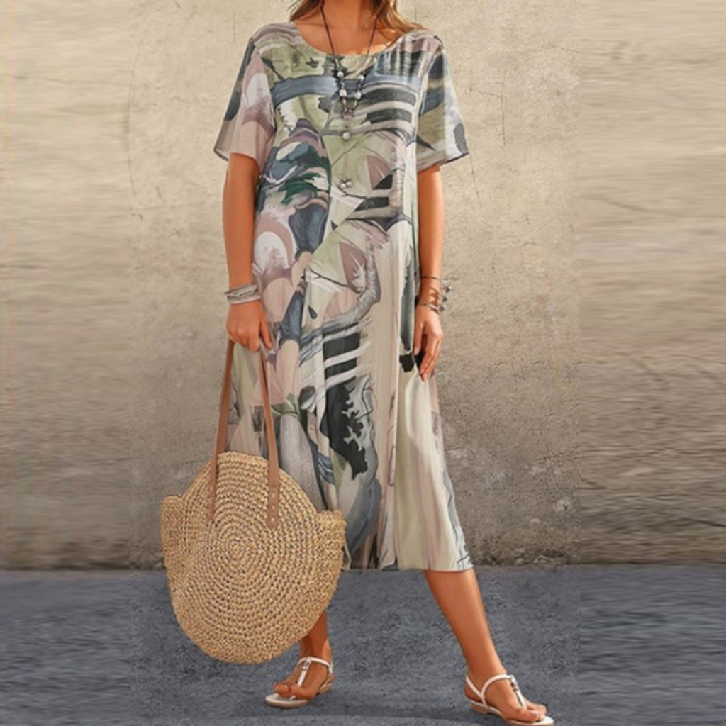Indira | Women's Cotton Scoop-Neck Relaxed Midi Dress