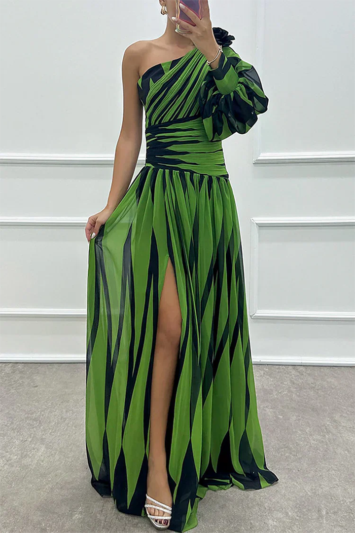 Isadora | Women's Chiffon One-Shoulder Printed Maxi Dress