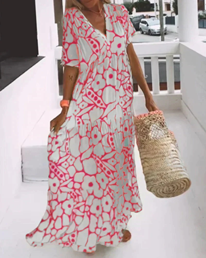 Isla | Women's Cotton Printed V-Neck Tiered Maxi Dress