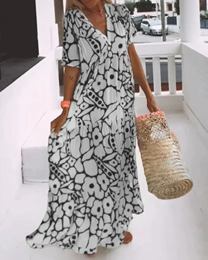 Isla | Women's Cotton Printed V-Neck Tiered Maxi Dress