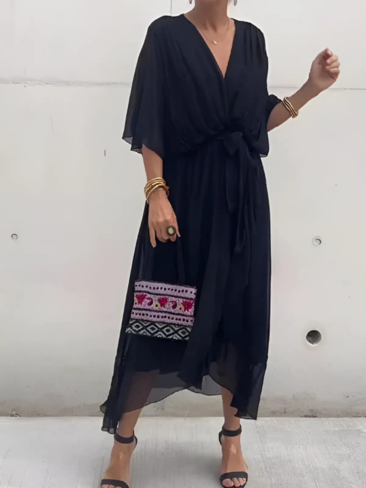 Isolde | Women's Chiffon V-Neck Belted Maxi Dress Elegant