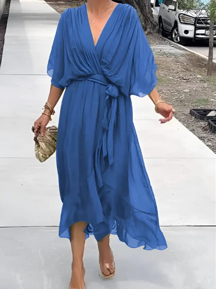 Isolde | Women's Chiffon V-Neck Belted Maxi Dress Elegant